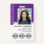 Notary Public Custom Photo Logo ID Purple Gold Badge (Voorkant)