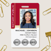 Notary Public Custom Photo Logo ID Red Gold Badge