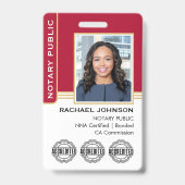 Notary Public Custom Photo Logo ID Red Gold Badge (Front)