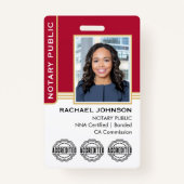Notary Public Custom Photo Logo ID Red Gold Badge (Voorkant)