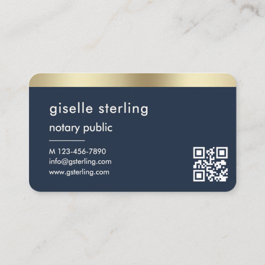 Notary Public Navy Blue Gold QR Code Visitekaartje (Achterkant)