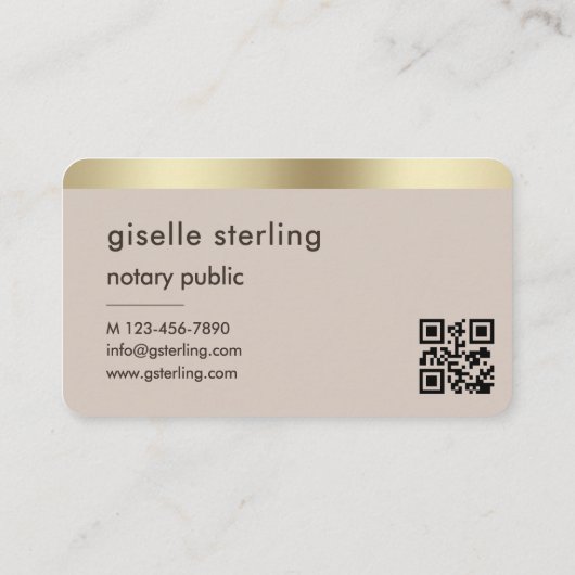 Notary Public Neutral Gold QR Code Visitekaartje (Achterkant)