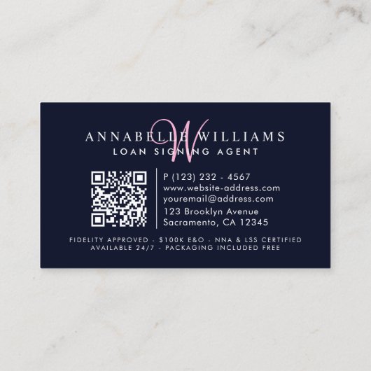 Notary Public Watercolor Quill Feather Monogram Visitekaartje (Achterkant)