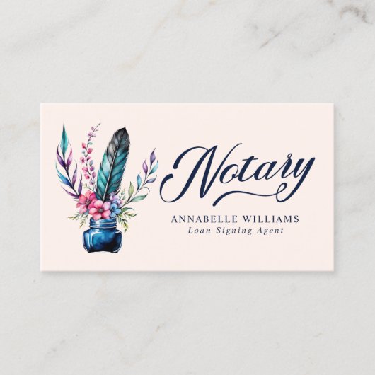 Notary Public Watercolor Quill Feather Monogram Visitekaartje (Voorkant)
