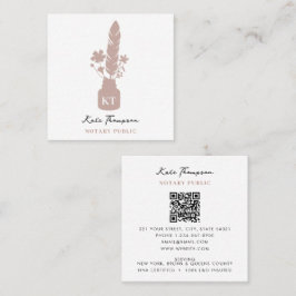 Notary Signing Agent Calligraphy Pink Floral Quill Vierkante Visitekaartje