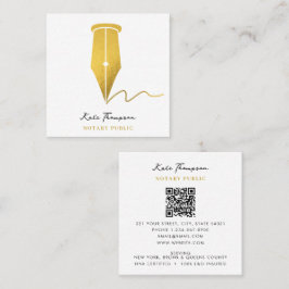 Notary Signing Agent Calligraphy QR Code Gold Vierkante Visitekaartje