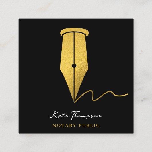 Notary Signing Agent Calligraphy QR Code Gold Vierkante Visitekaartje (Voorkant)