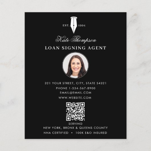 Notary Signing Agent  Modern Black QR Code Photo Flyer (Voorkant)