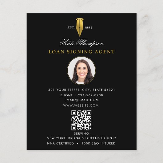 Notary Signing Agent  Modern Gold QR Code Photo Flyer (Voorkant)