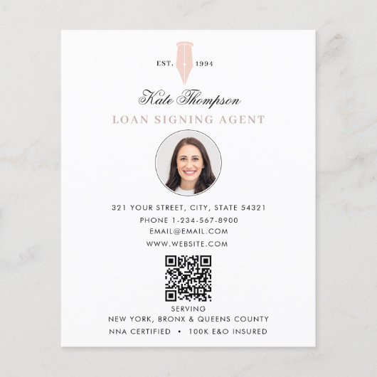 Notary Signing Agent  Modern Pink QR Code Photo Flyer (Voorkant)