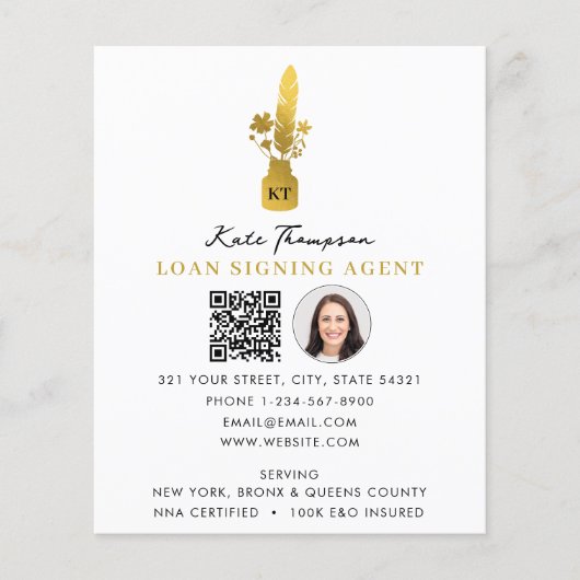 Notary Signing Agent QR Code Photo Botanical Quill Flyer (Voorkant)