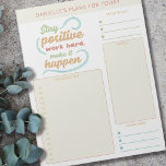 Nota's en herinneringen van de Daily Planner Quote Notitieblok<br><div class="desc">De gepersonaliseerde Dagelijkse Planner in neutrale kleuren met secties voor uw programma,  notities,  doelstellingen en herinneringen. Het wordt geletterd met een motivatie citaat...  "werk hard,  blijf positief,  maak het gebeuren". Dit notitieblok wordt op elke pagina afgedrukt om je 40 dagen lang te houden.</div>