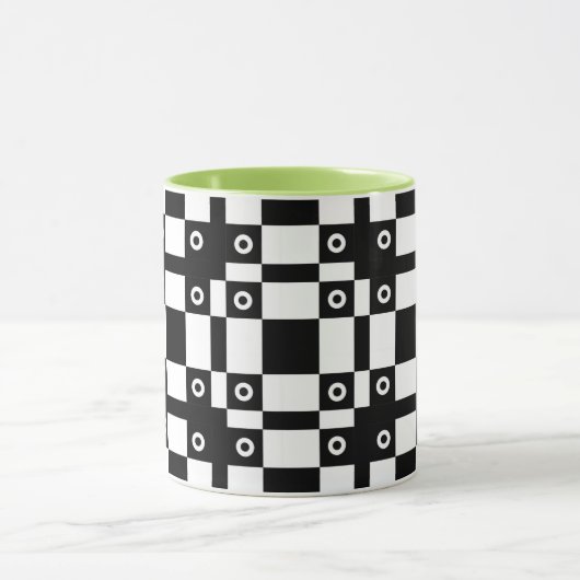 Nota's en vierkantjes zwart wit mok (Midden)