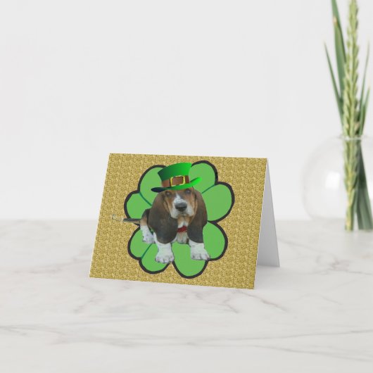 Note Card Basset Hound Happy St.Patrick's Clover Kaart (Voorkant)