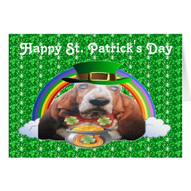 Note Card Basset Hound Happy St. Patrick's Day (Voorkant Horizontaal)