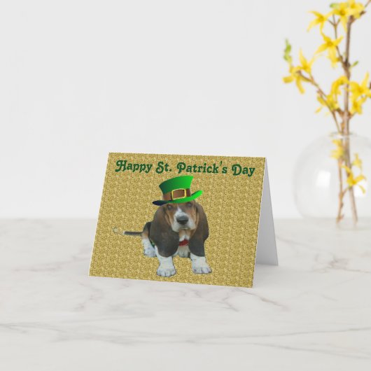 Note Card Basset Hound Happy St.Patrick's Kaart (Gele Bloem)