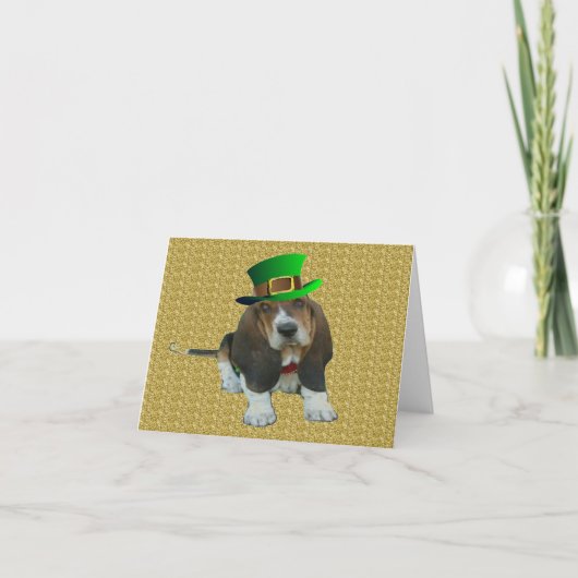 Note Card Basset Hound Happy St.Patrick's Kaart (Voorkant)