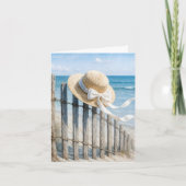 Note Card Summer Hat On a Beach Fence Kaart (Voorkant)