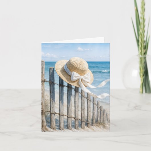 Note Card Summer Hat On a Beach Fence Kaart (Voorkant)