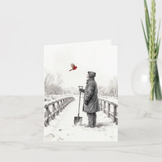 Note Card Young Man Watching a Cardinal Kaart (Voorkant)