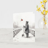 Note Card Young Man Watching a Cardinal Kaart (Gele Bloem)