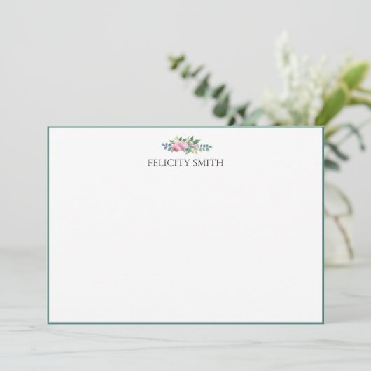 Note Cards Elegante Flat Moderne Botanische pioenr Bedankkaart (Staand voorkant)