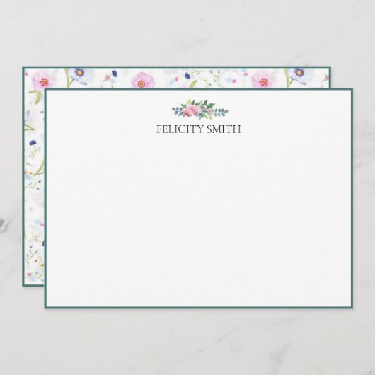 Note Cards Elegante Flat Moderne Botanische pioenr Bedankkaart (Voorkant / Achterkant)