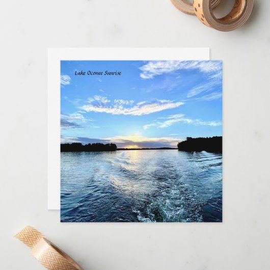 Note Kaart Lake Oconee Sunset - Blauwe Fluweel Nac Notitiekaartje (Voorkant / Achterkant in situ)