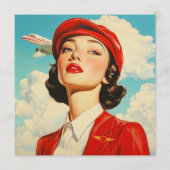 Note Kaart met stewardess en vliegtuig (Voorkant)