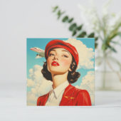 Note Kaart met stewardess en vliegtuig (Staand voorkant)