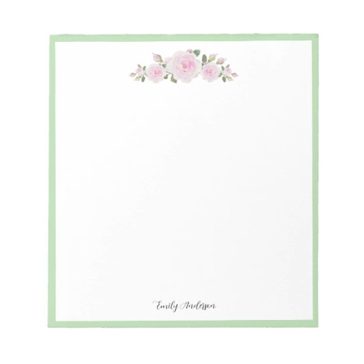 Note Pad with Name Soft Pink Roses Notitieblok (Voorkant)