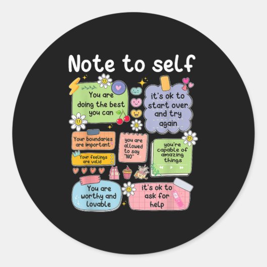 Note To Self, Motivational, Mental Health, Sitive Ronde Sticker (Voorkant)