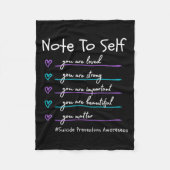 Note To Self You Suicide Prevention Awareness  Fleece Deken (Voorkant)