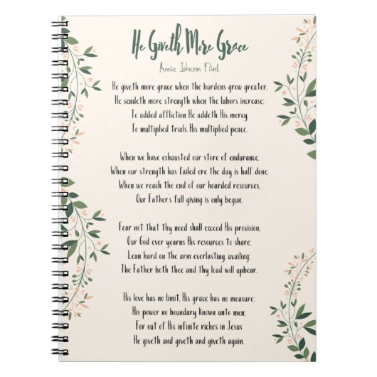 Notebook Annie Johnson Flint He Giveth More Grace Notitieboek (Voorkant)