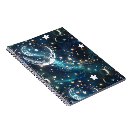 Notebook – Luxury Icy Blue Celestial Moon Phases Notitieboek (Rechterzijde)