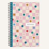 Notebook met roze schaakbordpatroon sterren bloeme notitieboek (Voorkant)