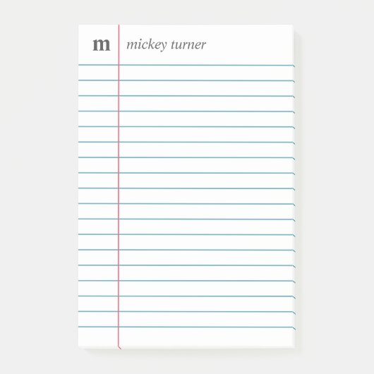 Notebook Paper White Add Your Name & Initial Post-it® Notes (Voorkant)