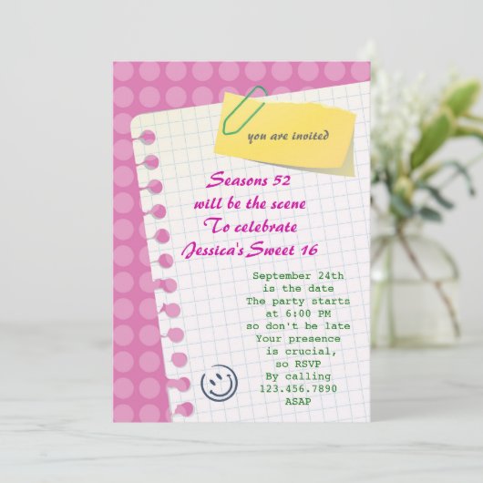 Notebook Sweet 16 Uitnodiging (Staand voorkant)