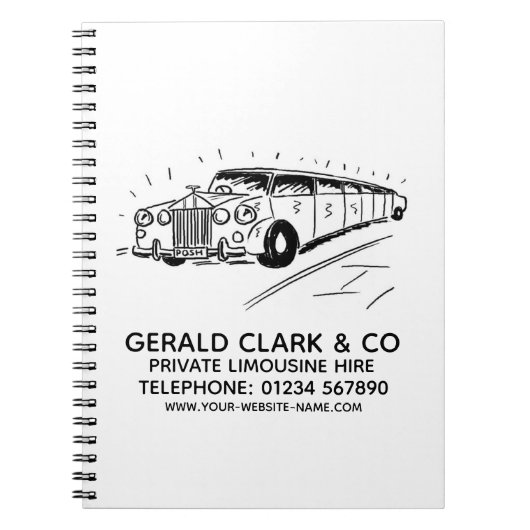 Notebook voor verhuur van luxe stretch limousines notitieboek (Voorkant)