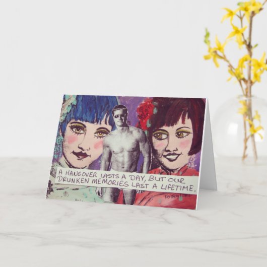 NOTECARD-A KATER DUURT EEN DAG, MAAR ONZE DRONKEN KAART (Gele Bloem)