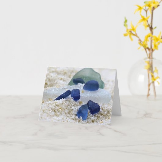 Notecard - Blauw en Aqua Zee Glass Kaart (Gele Bloem)