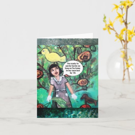 NOTECARD-IM KLAAR VOOR PARDY HARDY ZOLANG KAART (Gele Bloem)