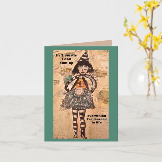 NOTECARD-IN 3 WOORDEN KAN IK HET LEVEN SAMENVATTEN KAART (Gele Bloem)