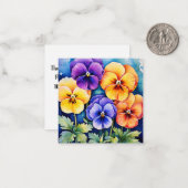 Notecard met Pansies Dank U Notitiekaartje (Voorkant / Achterkant in situ)