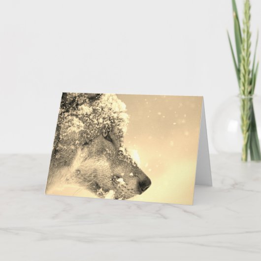 NOTECARD MET WOLF IN SNEEUW FEESTDAGEN KAART (Voorkant)