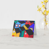 Notecard: Vele Gekleurde Huizen Kaart (Gele Bloem)