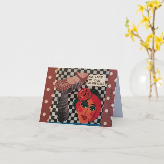 NOTECARD-ZE HIELD ERVAN OM HAAR HIELEN OP TE TRAPP KAART (Gele Bloem)