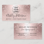 Noteerbaar logo metalen roos goud glitter visitekaartje (Voorkant / Achterkant)