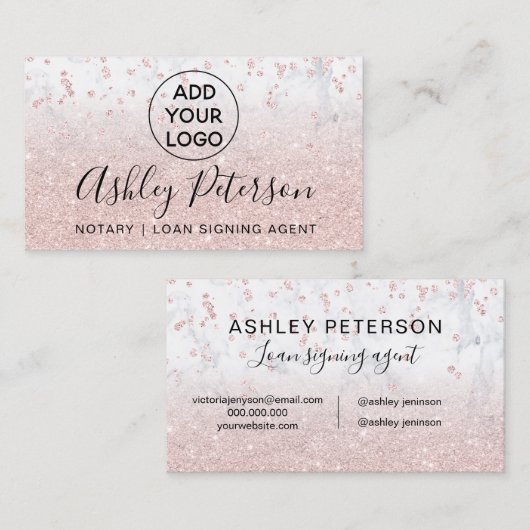 Noteerbaar logo roos goudglitter visitekaartje (Voorkant / Achterkant)