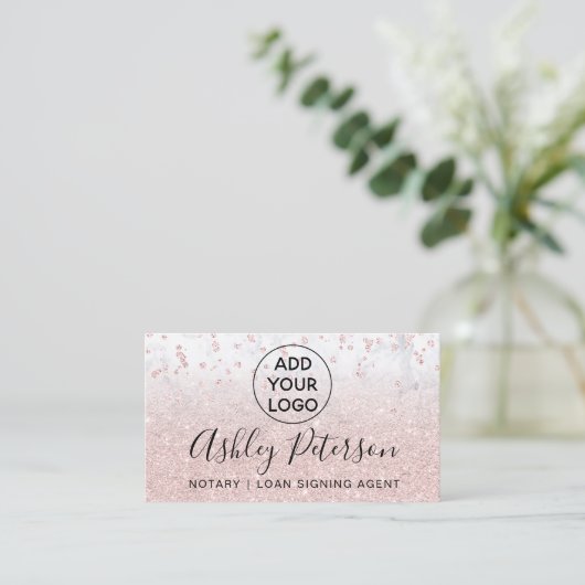 Noteerbaar logo roos goudglitter visitekaartje (Staand voorkant)